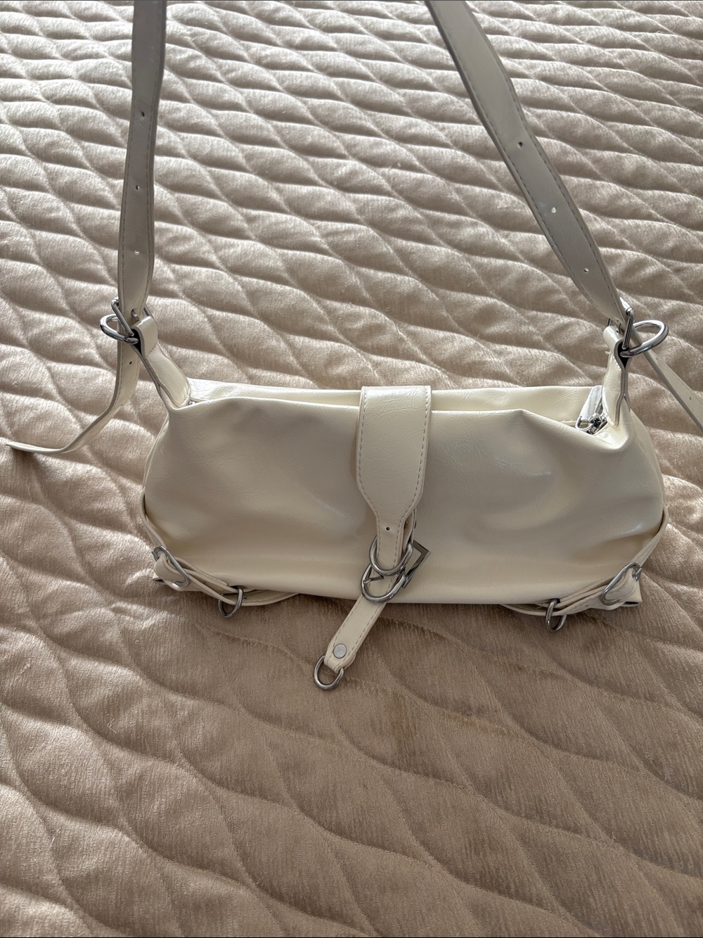 Edikted White Shoulder Bag with Silver Hardware